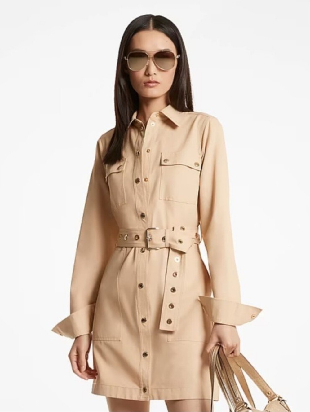NWT Michael Kors Tan Belted Trench Shirt Dressl